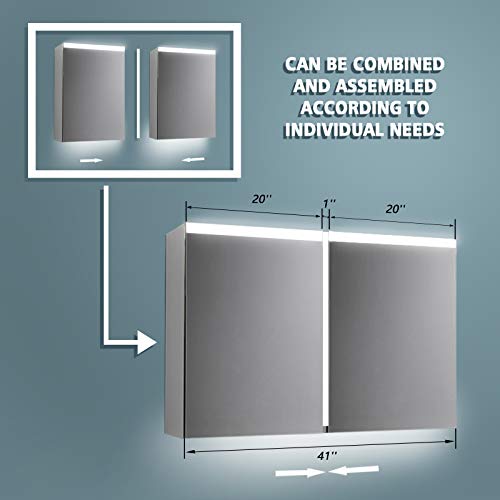 Es-Diy 20''X 30''Led Lighted Bathroom Medicine Cabinet With Mirror, Surface Lighted Medicine Cabinet,Dimmable,Adjustable Shelve,Intelligent Switch Medicine Cabinet, Aluminum Frame,Hinge On Right Side #TOP6