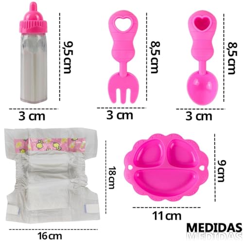 Kit Acessórios para Boneca Fraldas Mamadeira mágica talheres