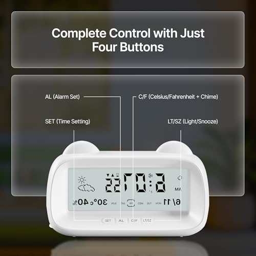 Image of OWNAIR Digital Clock for Table | Digital Alarm Clock with Simulated Weather, Temperature & Humidity Sensor, Date & Time, Dual Alarm & Backlight | Ideal for Heavy Sleepers, Bedroom, Study & Office