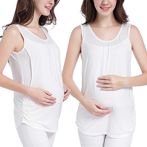 Suiek Maternity Nursing Tank Tops Breastfeeding Tee Shirt Double Layer Sleeveless Pregnancy Shirt (Medium, White) #TOP5