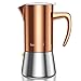 bonVIVO Moka Pot - 6 Cup Intenca Stainless Steel Espresso Maker w/Copper Finish - Stove Top Italian Coffee Maker - 300ml Coffee Pot - Gifts for Men and Women