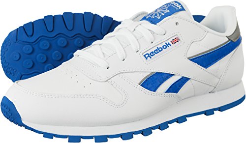 Reebok garçon CL Leather Reflect Chaussures de Running, Blanco/Azul/Plateado (White/Blue Sport/Silver Met), 36