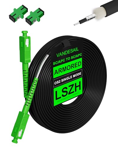 VANDESAIL 100M/328ft SC/APC Fiber Optic Internet Cable Extension, SC/APC to SC/APC Armored Fiber Patch Cable, SC to SC Single Mode OS2 Fiber Jumper Optical Patch Cord SIMPLEX SMF, LSZH Black
