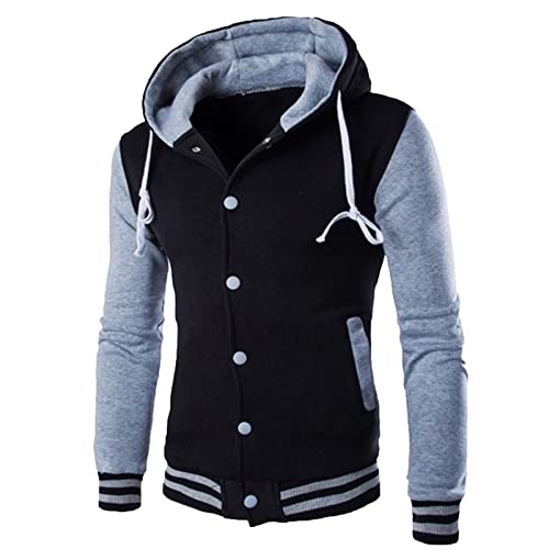 Hooded Varsity Bomber Jacket Plus Size Letterman Hoodie Fashion Color Block Button Down Baseball Jackets for Men