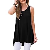 AWULIFFAN Women's Summer Sleeveless T-Shirt Short Sleeve Sleepwear Tunic Tops Blouse Shirts（Black,S