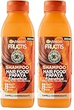 Garnier Fructis Hair Food Papaya Reparadora, Champú para cabello dañado, 96% de ingredientes de origen natural, sin silicona, 350 ml (Paquete de 2)