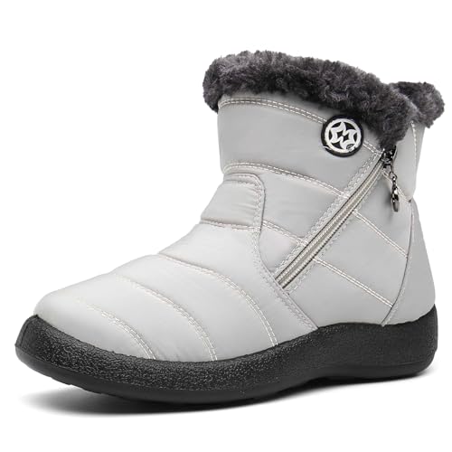 Bottes de Neige Femme Bottines Imperméabl Chaussures Hiver Fourrées Chaude Boots Antidérapantes Beige A 40EU