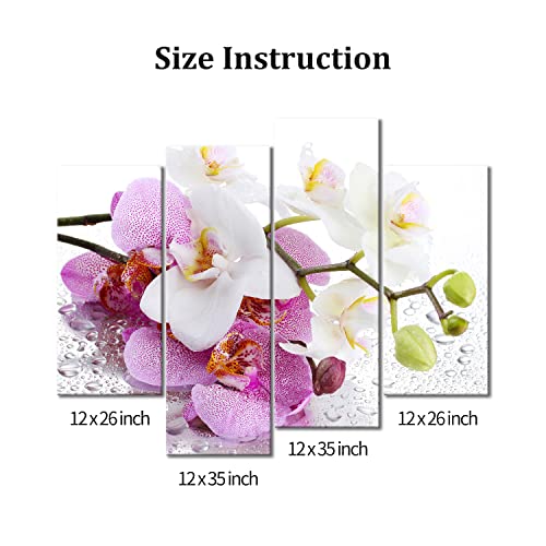 My Easy Art- Orchid Wall Art Decor Pink And White Flower With Drop Of Water Canvas Pictures Artwork 4 Panel Plant Painting Prints For Home Living Dining Room Kitchen #TOP6