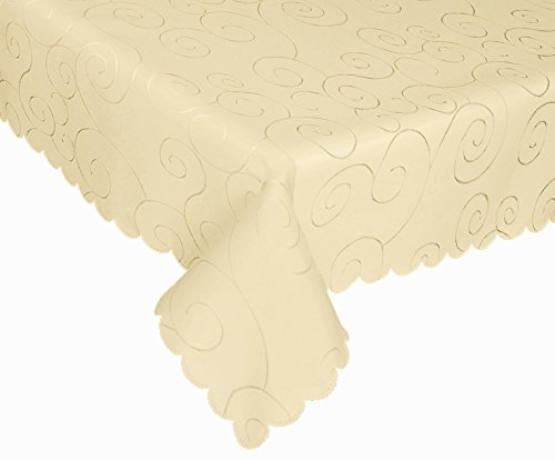 Ecosol Designs Microfiber Damask Tablecloth, Wrinkle-Free & Stain Resistant (60X84, Ecru) Swirls #TOP8