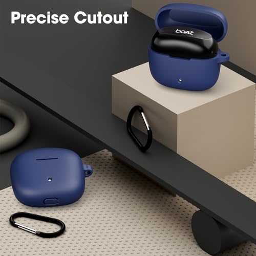 Image of Sounce Earphone Case Cover Compatible for Boat Airdopes 200 Plus, Soft Silicone Skin Case Cover Shock-Absorbing Protective Case with Keychain - Blue