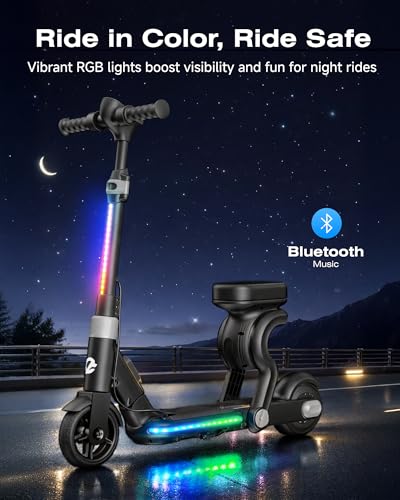 Image of ECOROAD 2-in-1 Kids Electric Scooter EK8,200W Motor & 9 Miles Range,Up to 10 MPH,Dual Brake System,Bluetooth Music & Foldable & Adjustable Height, for Kids Ages 6-12(Black)