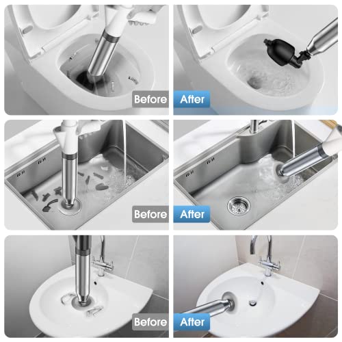 TheElves Toilet Plunger,High Pressure Air Drain Blaster Kit, Stainless Steel Plungers for Bathroom/Floor Drain/Shower/Sink/Bathtub/Clogged Pipe-White