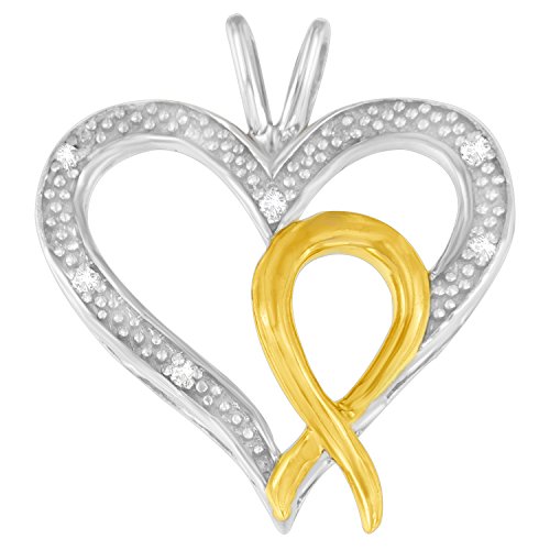Original Classics .925 Sterling Silver Two Toned 1/25 cttw Diamond Heart-Ribbon Pendant Necklace (I-J, I2-I3)
