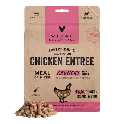 Vital Essentials Freeze Dried Dog Food, Raw Chicken Crunchy Mini Nibs | Complete Meal or Topper | 96% Chicken, Organs & Bone | Limited Ingredient, High Protein, Grain Free Dry Dog Food | 5.5 oz Bag