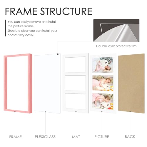 Image of DUENPY 8x14 Collage Picture Frame 4x6 Collage Picture Frame Displays Three 4x6 inch Photos or 8x14 (Without Mat) for Available Horizontal Wall Mounting Display and Vertical Pink