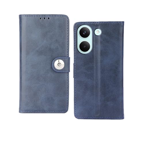 Image of amazon basics Poco X8 Pro 5G Flip Cover | Card Pockets Wallet & Stand | Flip Cover for Poco X8 Pro 5G (Blue Button)