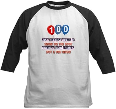 CafePress 100 Year Old Designs Kids Baseball Jersey Kids Cotton Baseball Jersey, 3/4 Raglan Sleeve Shirt Black/White