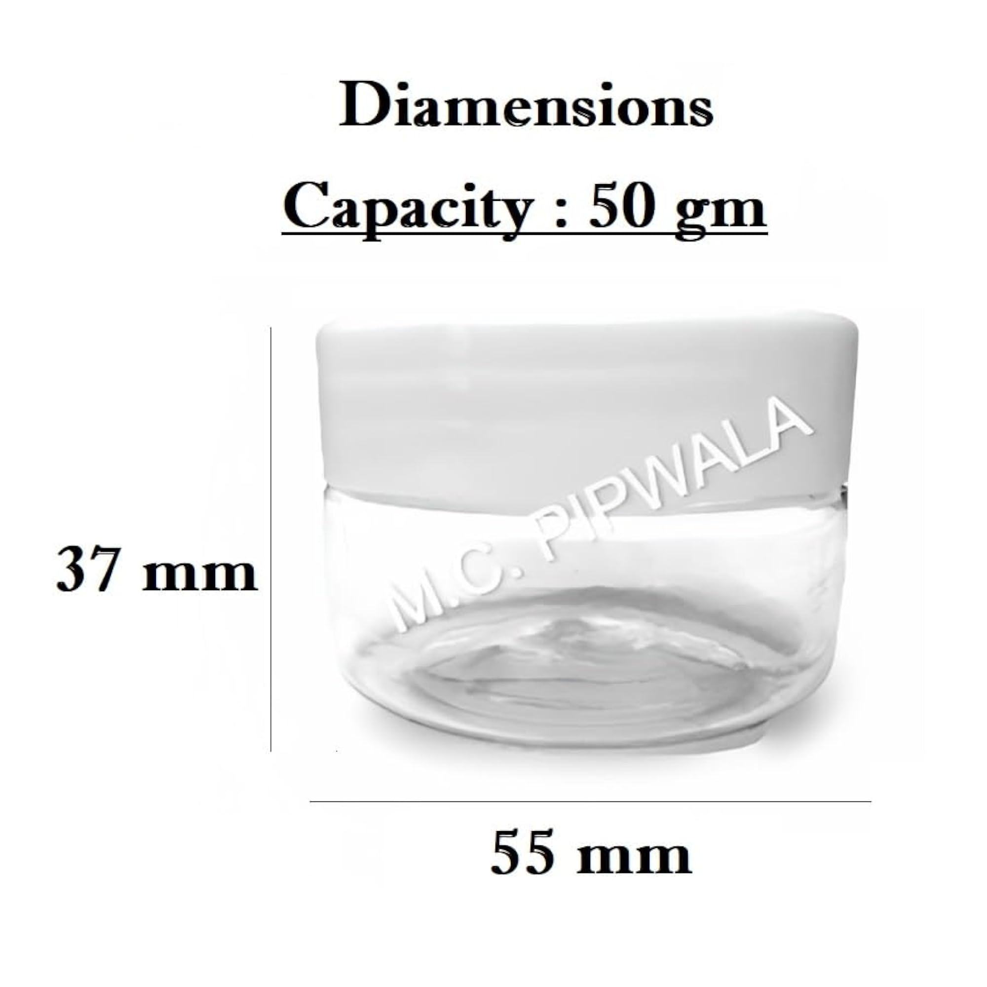50 GM Plastic Transparent Pet Jar with Cap, 32 pcs