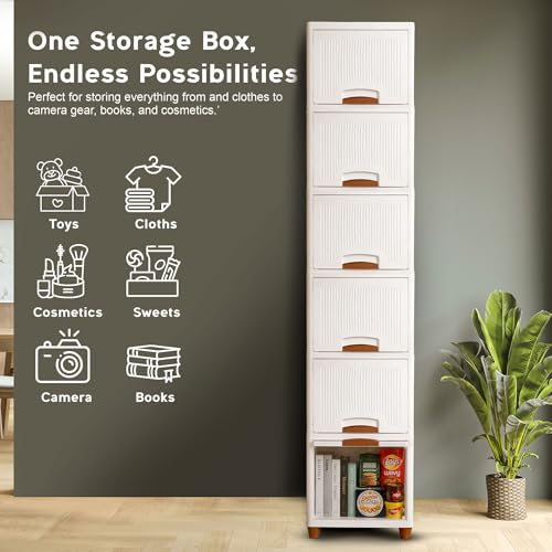 Image of TEKCOOL Plastic Wardrobe for Clothes : Versatile Plastic Cupboard for Storage Organizer & Organisers Storage Box for Ideal for Neat and Tidy Storage Solutions Almirah for Clothes (White, 6XL);