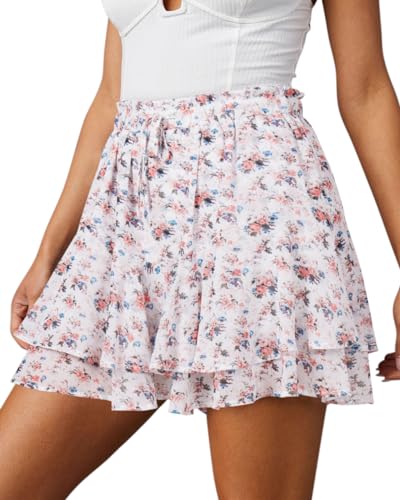 Image of Aoudery Flowy Shorts for Women Casual Boho Floral Skorts Ruffle Mini Skirts Running Tennis Butterfly Chiffon Shorts