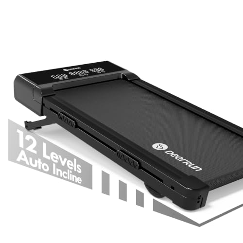 Image of DeerRun Walking Pad Treadmill with Incline, 12% Auto Incline Under Desk Treadmill, 3.0 HP, 300 lb Capacity, Portable Treadmill for Home Office, Remote & App Control