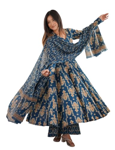 Image of Nermosa Women's Printed Anarkali Kurta Set with Dupatta