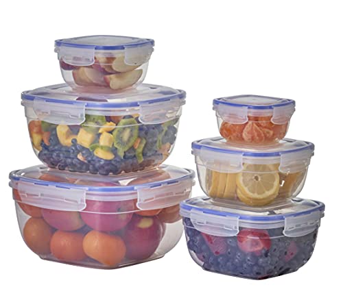 Image of Superio Sealed Plastic Food Storage Container - Airtight, Leakproof Meal Prep Containers with Easy Snap Lid- Microwave and Freezer Safe- Square