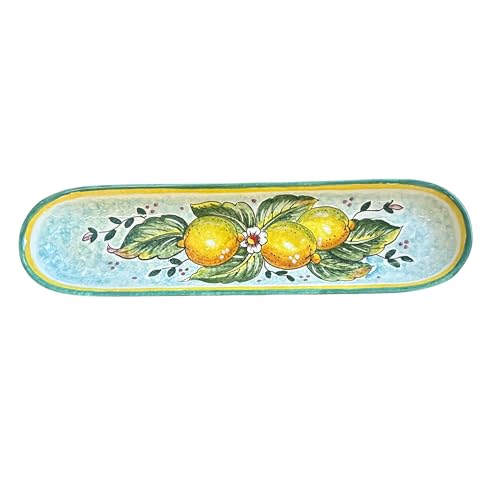 CERAMICHE D'ARTE PARRINI - Italian Ceramic Serving Appetizer Tray Baguette Flatware Decorative Lemons Hand Painted Made in Italy Tuscan
