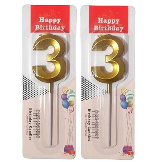 Image of ToyUniverse Number 33 Metallic Gold Candle for 33rd Birthday, Anniversary & Surprise Parties (Pack of 2)