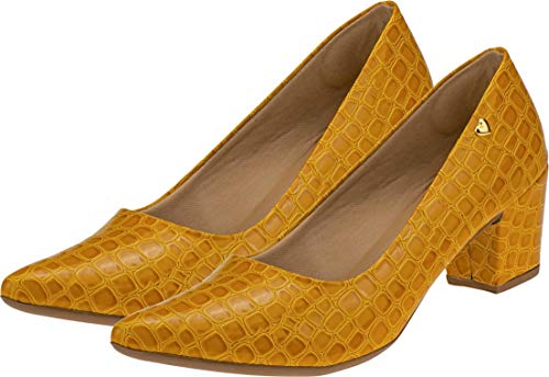 Scarpin Lumiss Salto Grosso (35, Croco mostarda)