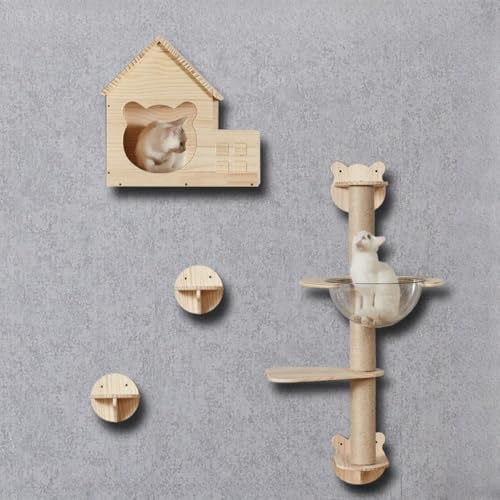 「NexPon」壁付け式のジャングルジム、実木製の壁掛け式用玩具、ネコのジャンプ台、麻製の爪磨き柱 キャットウォーク 壁、DIY 壁掛け猫クライミングフレーム、猫用壁家具、猫とまり木、猫の遊び場、猫の遊び、睡眠、くつろぎに (B)