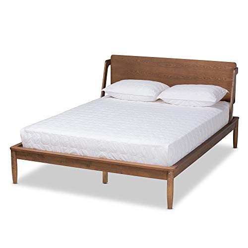 Baxton Studio Sadler Mid-Century Modern Ash Walnut Brown Finished Wood Queen Size Platform Bed #TOP18