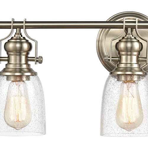 Image of Elk Home Chadwick 3-Light Industrial Vanity Wall Sconce - Satin Nickel, Seeded Glass Shade, 12 Inch Wide