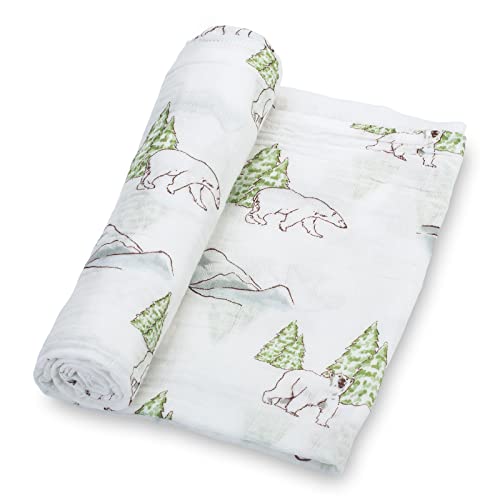 Image of LollyBanks 100% Cotton Soft Muslin Swaddle Blankets, Polar Bear Theme, 47 x 47 Inches, 3-Pack