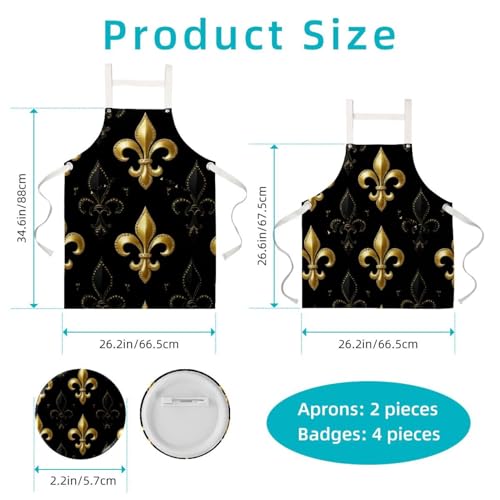 Tablier fleur de lys dorée lot de 2 ajustable imperméable chic - 2