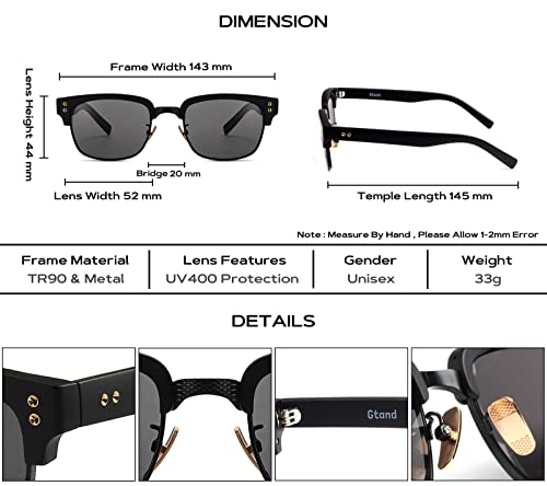 Image of Gtand Vintage Retro Rectangle TR90 Frame Sunglasses For Men Women Fashion Semi-Rimless Metal Sun Glasses Eyewear