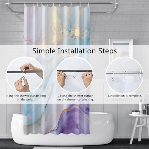 Rideau de douche anti éclaboussures marbre imprimé violet et bleu - 8