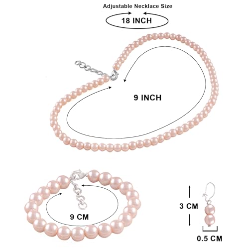 Image of JFL Combo Imitation 6mm Round Pearl Necklace Set Moti Mala Pearl Set With Earrings,Bracelet Handcrafted Jewellery for Less