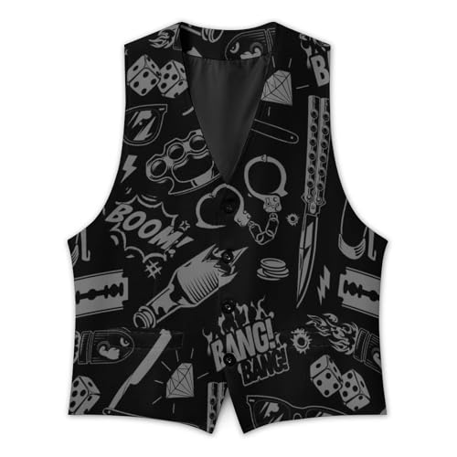 Black And Grey Barbershop Icon Men's Suit Vest Slim Fit V-Ncek Waistcoat Business Casual Vest3
