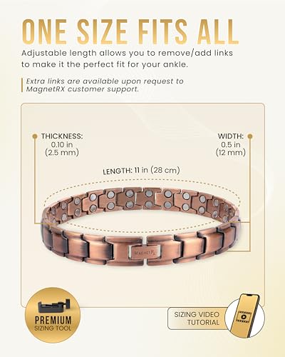 Image of MagnetRX Copper Anklet for Men - Ultra Strength Magnetic Copper Ankle Bracelet for Men - Effective Magnetic Ankle Bracelet (Men's Anklet)