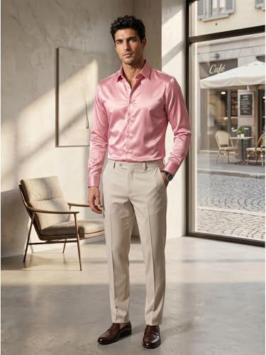 Image of DEELMO Men's Stylish Solid Satin Casual Shirt for Men Full Sleeves| Poly Satin Silk Shirt