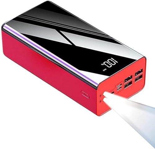 Power Bank 50000Mah, Cargador portátil de 18W Carga rápida USB C 6 Puertos Batería Externa con Linterna LED Batería de Respaldo 4 Salidas Cargador de teléfono Powerbank, Negro (Rojo)