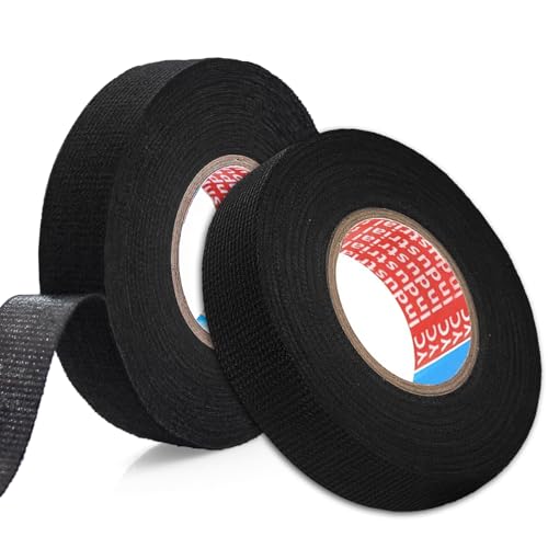 LIBAIDZ 2 Stück Textilklebeband 19 mm*15 m,Gewebeband Schwarz,Kabel Isolierband,Baumwolle Klebeband für Kabelbäume Elektrisches Klebeband
