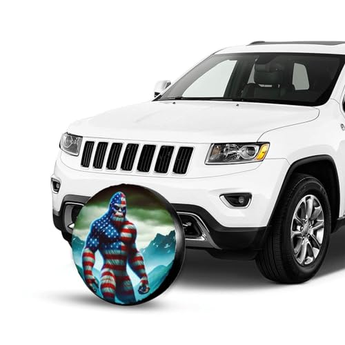 Image of 3D America Flag Bigfoot Spare Tire Cover, Wheel Covers Tire Protector Weatherproof Dust-Proof Universal Fit for Rv Spare Tire Cover Trailer SUV Camper Vehicle 14 in
