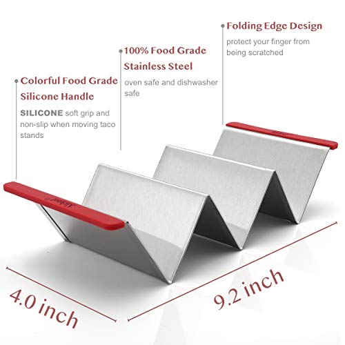 Taco Holder Stands Stainless Steel Set Of 6 With Colorful Silicone Easy-Access Handle, Taco Rack, Taco Shell Holder, Taco Tray, Oven, Grill, And Dishwasher Safe, Smooth Edge #TOP2