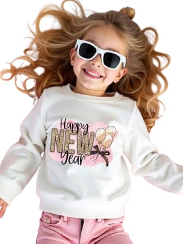 Young Girls Casual New Year Slogan Imitation Sequin Balloon Bow Pattern Printing Round Neck Thermal LinedWear