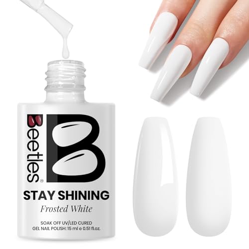 Image of Beetles White Gel Nail Polish - FrostedWhite 15ML /0.51Fl Oz, Milky White Gel Polish, Same Color Same Bottle STAY SHINING, Soak Off UV LED Lamp French Nails Art, Manicure Salon DIY Home White Nails