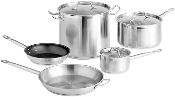 Miniatura 1 de Serie SS1 - Juego de utensilios de cocina de acero inoxidable de 8 piezas, plateado, listo para inducción, con sartenes, olla de valor, sartén