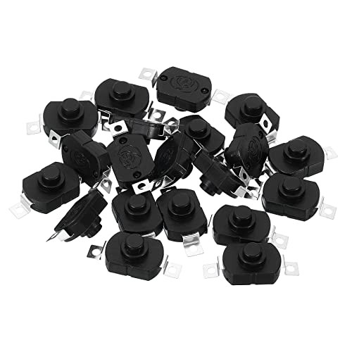 PATIKIL Verrouillage Pousser Bouton Interrupteur, 20 Pcs KAN-23 Grand Plat Broche avec Trou On/Off Auto-verrouillage DC 30V 1A Micro pour Lampe Poche Lumière Mur Prise, Noir