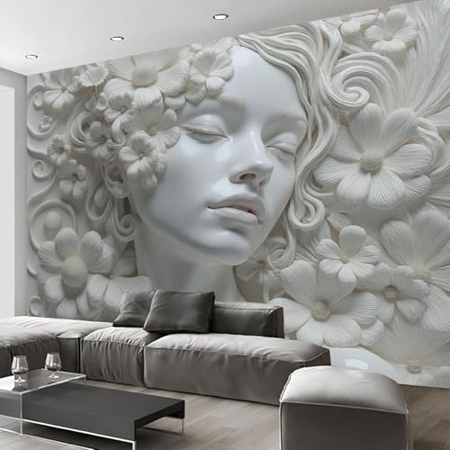 Papier peint fleurs relief 3D blanc pour masquer un mur terne - 4